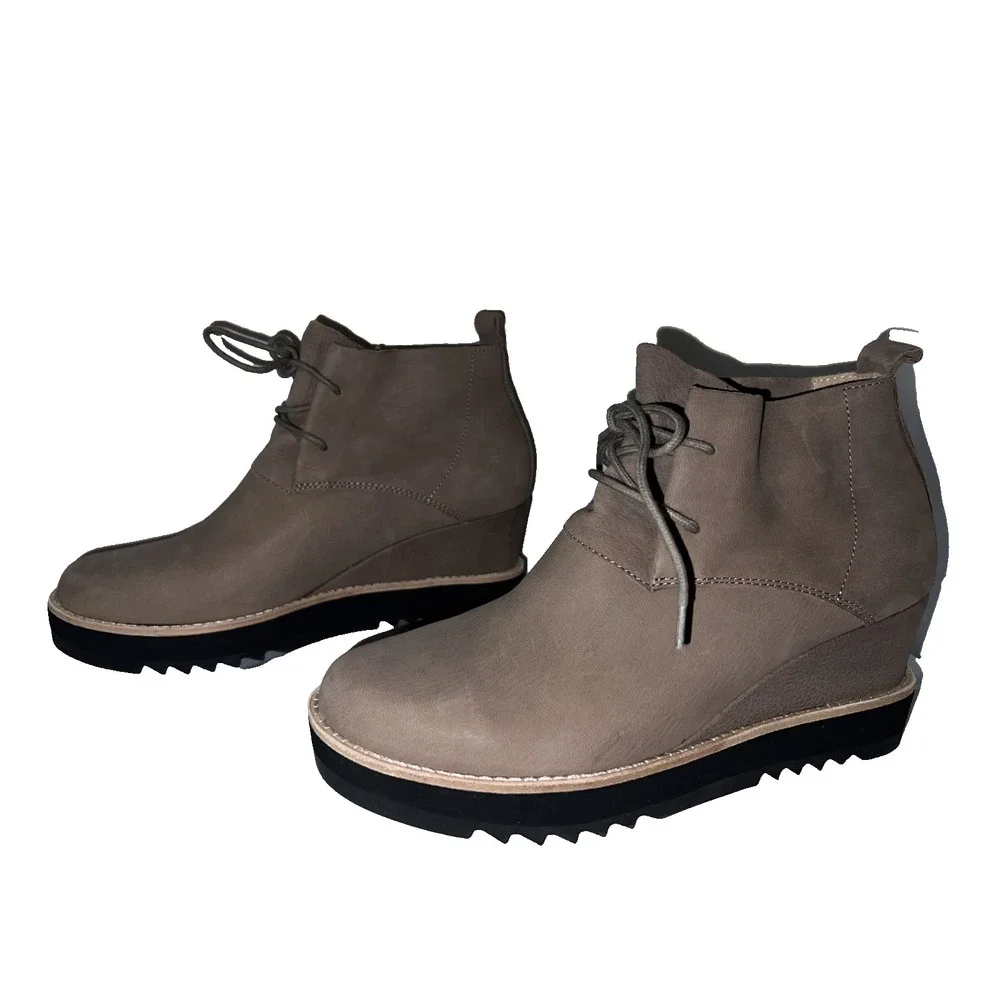 EILEEN FISHER Shoes Women's Size 9 Brown Nubuck Leather Capa Wedge Boots Booties